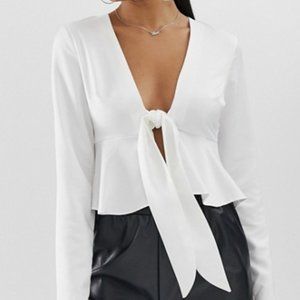 White Tie Front Blouse